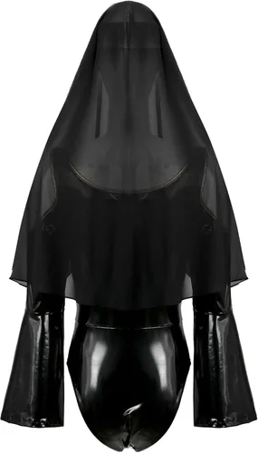 Vista 2 de Manyakai Disfraz de monjas metálicas brillantes para mujer disfraz de fiesta con diadema para discoteca