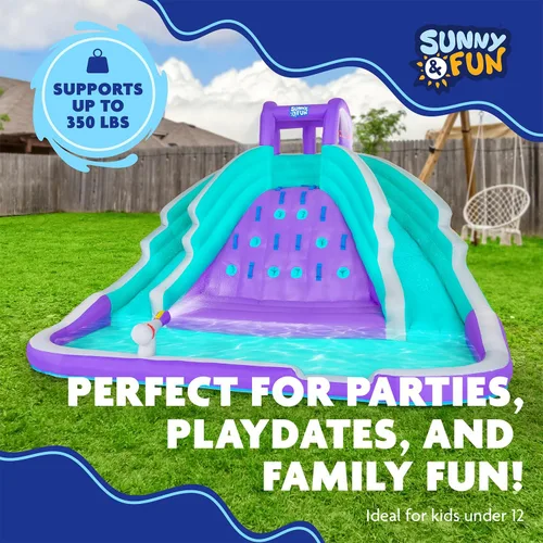 Vista 5 de SUNNY & FUN Ultra Climber - Parque inflable de tobogán acuático – Resistente para diversión al aire libre – Pared de escalada, dos toboganes