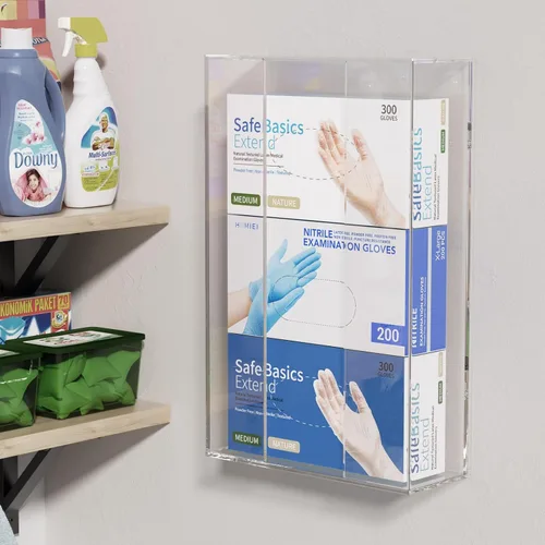 Vista 6 de HIIMIEI Dispensador de Guantes de Acrílico para Montaje en Pared, Soporte de Plástico Transparente Flotante para Caja Triple de Guantes 16.1'' X