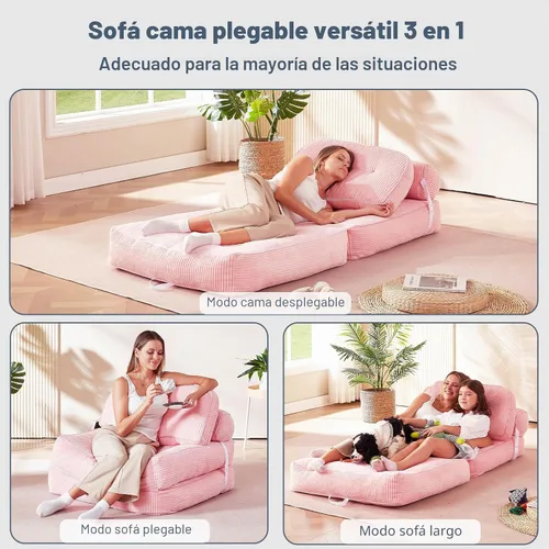 Vista 7 de Sofá cama plegable tipo futón, sin montaje, rosa 2 Rosa 2pack