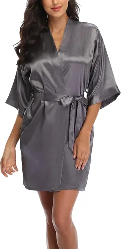 Vista 4 de Bata corta de satén para mujer, bata de baño sedosa, para boda, fiesta de novia