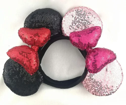 Vista 6 de BCU Mouse - Juego de 2 diademas de lentejuelas con purpurina de mariposa para niños o adultos 3D negro y rosa