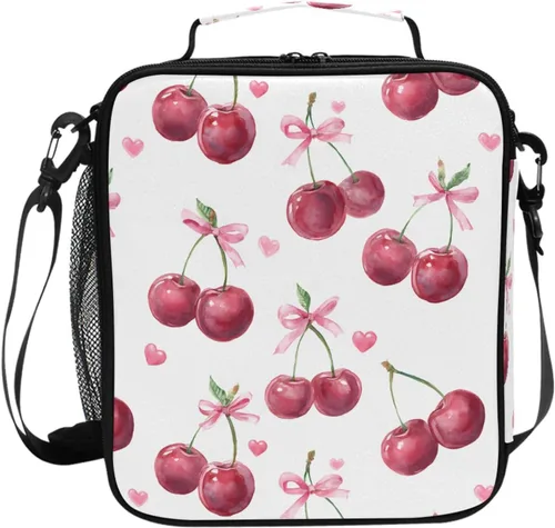 Vista 23 de Lonchera con patrón de cuadros blancos y negros, bolsa de almuerzo aislada, bolsa de preparación para niños, correa de hombro congelable a001