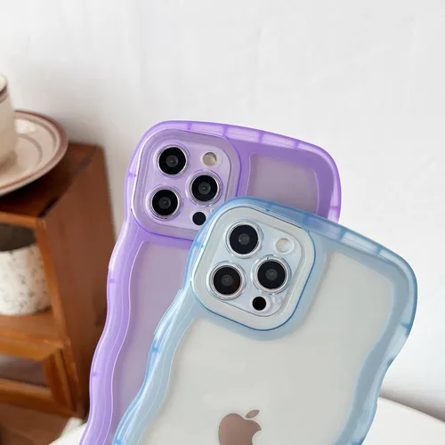 Vista 4 de Caseative Funda para iPhone 12 Pro, funda de color sólido con marco ondulado rizado transparente, suave (negro, 12 Pro) Solid Color Curly Wave