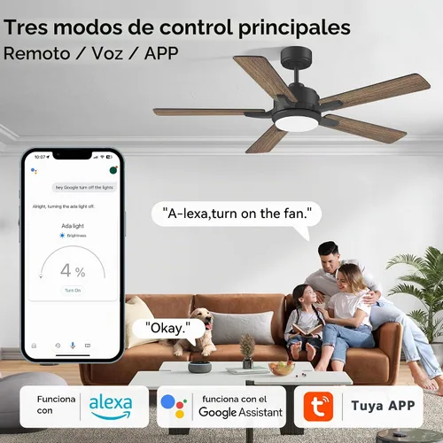 Vista 2 de cumilo Ventiladores de techo inteligentes de 52 pulgadas con control remoto de luces, motor de CC silencioso, ventilador de techo moderno