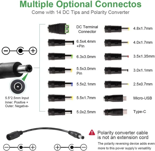 Vista 5 de Fuente de alimentación universal 3V~24V 3A 72W variable ajustable 3V 5V 9V 12V 18V 20V 24V adaptador cargador AC/DC, convertidor de 100V-240V AC a