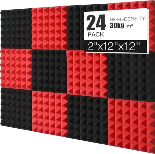 Vista 8 de Paquete de 12 paneles de espuma acústica, cuñas insonorizantes de alta densidad de 1 x 12 x 12 pulgadas para pared, recuperación rápida, resistentes