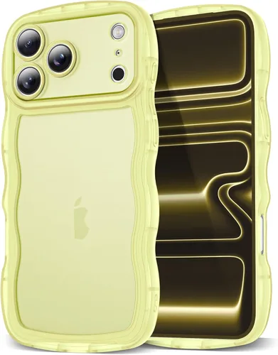 Vista 100 de SKYLMW Funda compatible con iPhone 12 Pro, diseño de ondas rizadas kawaii, borde chapado de lujo, elegante parte trasera transparente brillante, TPU