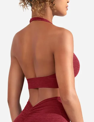 Vista 5 de YEOREO Sujetador deportivo para mujer, sin espalda, brasier deportivo con cuello halter, acolchado para entrenamiento y yoga