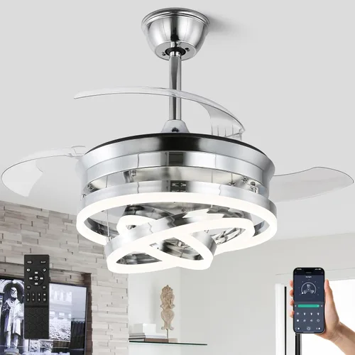 Vista 11 de Ventilador de techo retráctil, ventiladores de techo tipo araña de 42 pulgadas con luz, ventilador de techo moderno tipo araña para dormitorio, sala