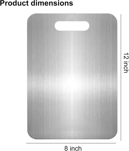 Vista 3 de Tabla de cortar de titanio para cocina, juego de tablas de cortar de acero inoxidable 304 para frutas, carne y verduras (12 x 8 pulgadas)