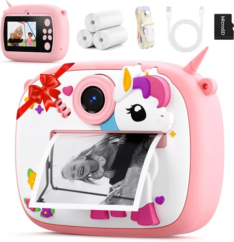 Vista 9 de Cámara de impresión instantánea para niños, cámara digital para niños con Dinosaurio azul