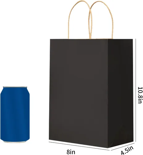 Vista 3 de METAPRINT 100 bolsas de regalo de papel de 8 x 4.5 x 10.8 pulgadas, bolsa de papel kraft negro con asas a granel para cumpleaños, bodas, fiestas