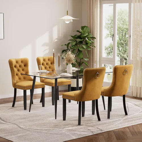 Vista 113 de Baysitone Juego de mesa de comedor de cristal de 51 pulgadas para 4, juego de 5 piezas de comedor moderno, mesa de cocina rectangular de vidrio