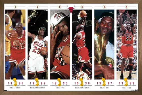 Vista 16 de Trends International Michael Jordan - Póster de pared de campeonatos, 22.4 pulgadas de largo x 14.7 pulgadas, versión enmarcada de madera de granero