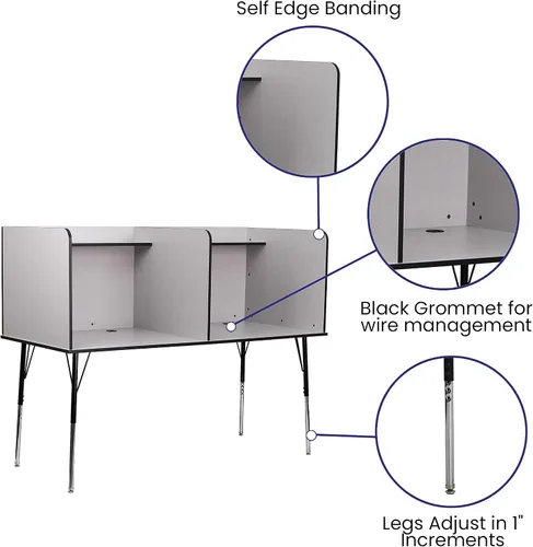 Vista 4 de Flash Furniture Carrel de estudio ajustable, gris Nebulosa Gris