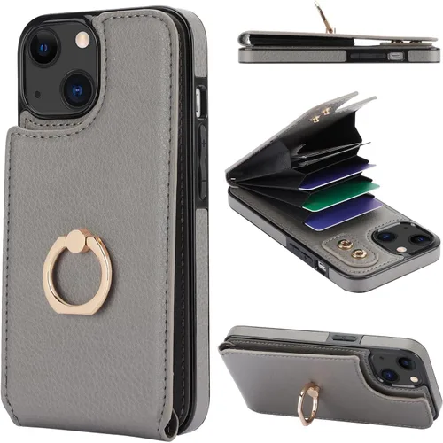 Vista 8 de Folosu Funda Cartera Compatible con iPhone 13 con Soporte para Tarjetas, Soporte de Anillo de Dedo con Rotación de 360° y Función Atril, Funda