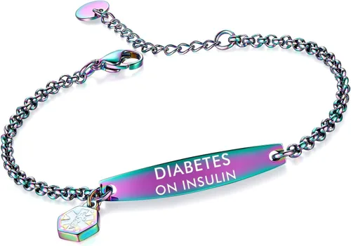 Vista 55 de LinnaLove - Pulsera de identificación de alerta médica con cadena Rolo simple pregrabada para mujer