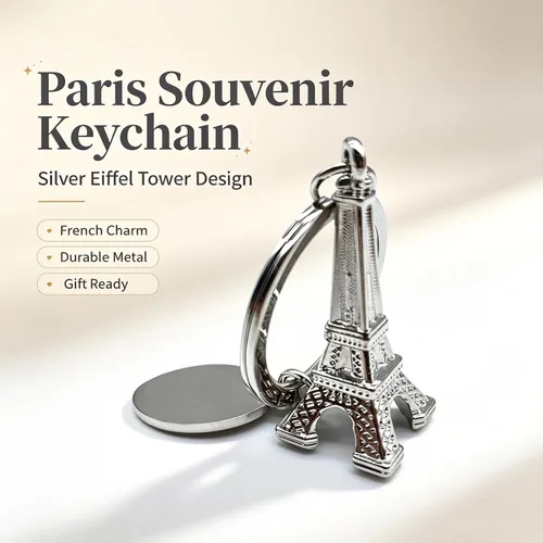 Vista 2 de Llavero de plata de la Torre Eiffel de París, llaveros de recuerdos franceses