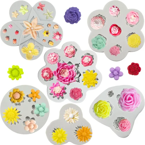 Vista 10 de 4 moldes de silicona para caramelos de rosa, hibisco de margarita, fondant, chocolate, moldes de silicona para decoración de pasteles, moldes