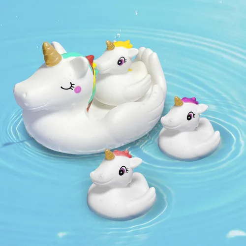 Vista 5 de Juguetes de baño para bebés, bonitos juguetes de baño de unicornio para niños pequeños, juguetes de bañera para niños y niñas, juguetes de ducha