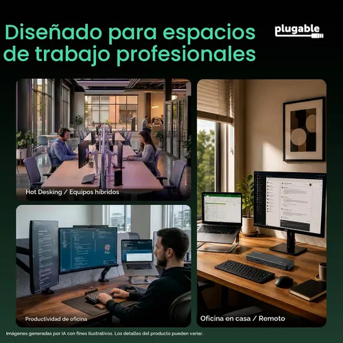 Vista 7 de Plugable Base de Conexión Thunderbolt 4 con Carga de 100W, Certificado Thunderbolt, Estación de Acoplamiento para Laptop con Monitor Dual Único 8K