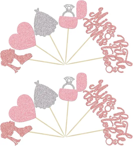 Vista 7 de 24 adornos para cupcakes con purpurina para novia, vestido de novia, cupcake picks Heart Miss to Mrs Cake Decor para despedidas de soltera, bodas