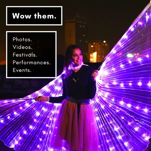 Vista 5 de Velo iluminado tamaño adulto de alas de ángel ropa de festival y disfraz de ángel traje de cosplay de alas de hadas y rave