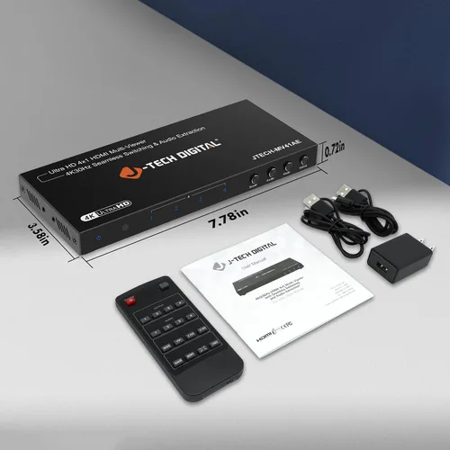 Vista 9 de J-Tech Digital Interruptor multivisor HDMI 4K 4 entradas 1 salida, 4x1 4K 30Hz HDMI Quad Multiviewer conmutador sin interrupciones con PiP, 6 modos