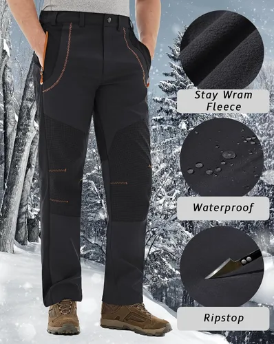 Vista 5 de TACVASEN Men's Snow Ski Pants Softshell Fleece Lined Hiking Snowboard Pants Waterproof & Windproof Pants with Zipper Pockets