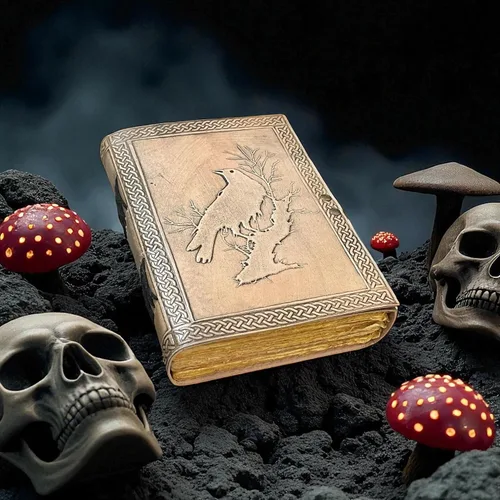 Vista 6 de Raven Leather Journal Embossed Celtic Raven Notebook Vintage Deckle Edge Paper Grimoire Gothic Wiccan Spell Book of Shadows & Sketchbook