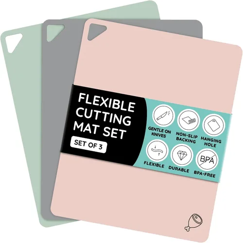Vista 18 de Tablas de cortar flexibles extra gruesas para cocina, alfombrillas de corte para cocinar, juego de alfombrillas de corte de colores, láminas