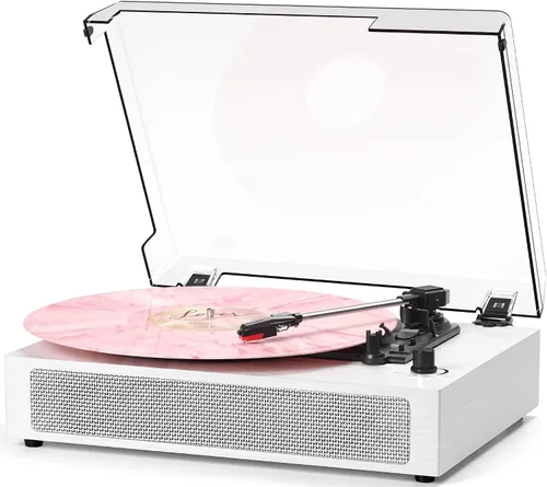 Vista 12 de Tocadiscos de vinilo Bluetooth con altavoces estéreo incorporados, transmisión por correa, tocadiscos de 3 velocidades para discos de vinilo