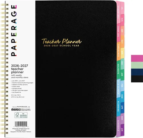 Vista 25 de PAPERAGE Agenda académica, agenda semanal y mensual y calendario, 12 meses, julio de 2026 a junio de 2027, (9.5 x 11 pulgadas), agenda de Negro