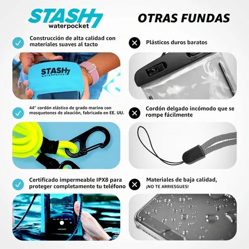 Vista 7 de Stash7 Funda impermeable para teléfono con cordón largo IPX8 Adventure Grade Bolsa seca para teléfono celular, compatible con iPhone 15 Pro Max