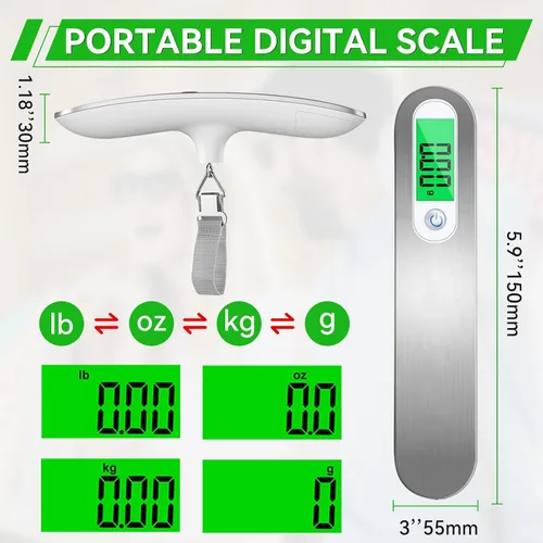 Vista 4 de Báscula de peso de equipaje de 110 libras, báscula digital de alta precisión, báscula portátil con gozkglb accesorios de viaje, báscula de equipaje