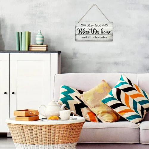 Vista 4 de Letrero decorativo de madera con texto en inglés «May God Bless This Home» («May God Bless This Home»)