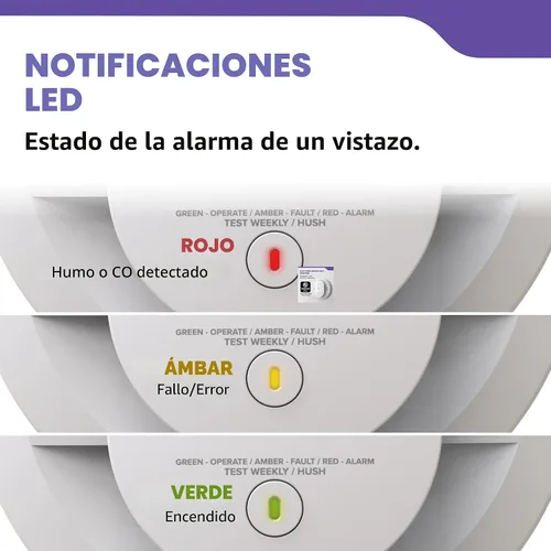 Vista 8 de Kidde - Detector de humo y monóxido de carbono, funciona con pilas AA, alertas de voz, indicadores de luz de advertencia LED, 30CUDR-V