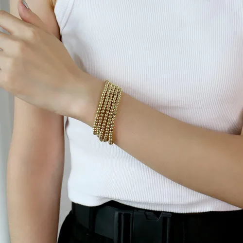 Vista 4 de Elegance 11 designs 14K Gold Plated Bead Ball Bracelet Stretchable Elastic Gold Beaded Bracelets for Women
