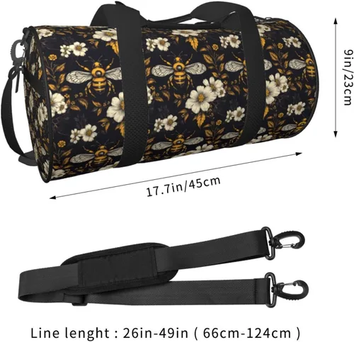 Vista 2 de Large Duffle Bag for Travel - Retro Floral Bee Yellow Print Gym Bag for Women Men, Travel Foldable Bags for Women Men with Zippered Multiple Pockets