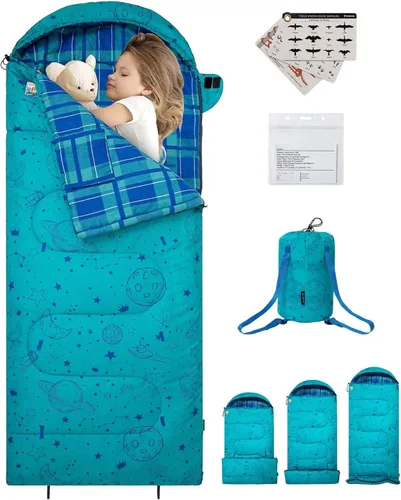 Vista 10 de KingCamp 45°F Kids Sleeping Bag, 100% Flannel Sleeping Bag for 10-12 Child