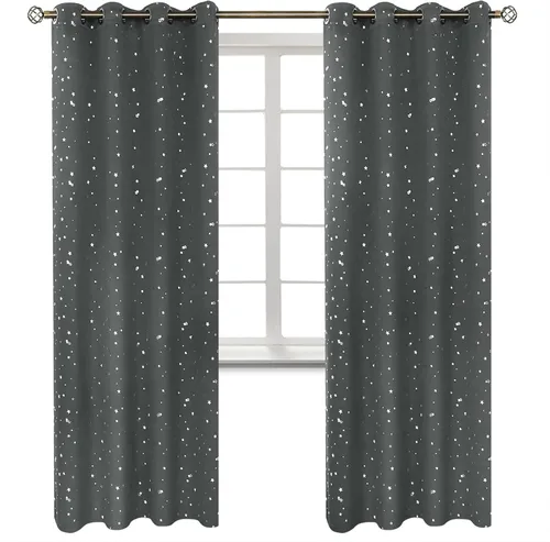 Vista 21 de BGment Cortinas opacas para dormitorio infantil, con aislamiento térmico, con ojales, estampado de estrellas plateadas, cortinas para oscurecer