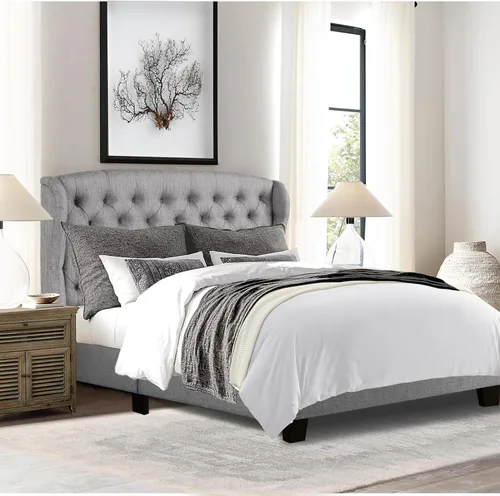 Vista 14 de Rosevera Marcelle - Marco de cama con respaldo de alas con cabecera ajustable de diseño distintivo, tapizado con botones para dormitorio, soporte