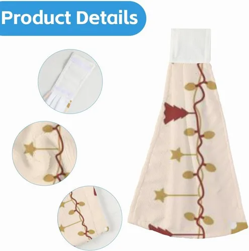 Vista 3 de Retro Christmas Ornaments Kitchen Hand Towels 2 Pieces Kitchen Decor Hanging Towels with Hanging Loop Soft Absorbent Microfiber Dishcloth Towel with