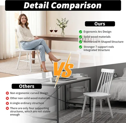 Vista 4 de Windsor - Juego de 2 sillas de comedor, sillas de madera con respaldo de husillo para cocina y comedor, sillas de comedor de madera de campo