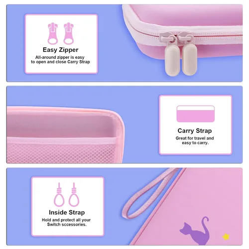 Vista 4 de Honghao Switch Case for Nintendo Accessories , Pink Carry Travel Protective Bag Case Game for Storage Switch Accessories