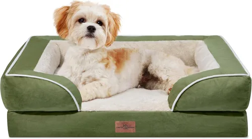 Vista 123 de Comfort Expression - Cama ortopédica para perros medianos, 28 x 19 pulgadas, cama impermeable y de apoyo de espuma con cojines removibles, sofá