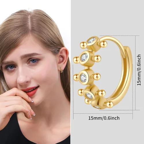 Vista 3 de ToHeart Pendientes Huggies de oro para mujer, pequeños aretes de aro de oro