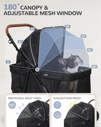 Vista 6 de Cochecito para perros grandes y medianos (20 a 132 libras), cochecito para mascotas para 2 perros pequeños, extra grande, resistente, plegable
