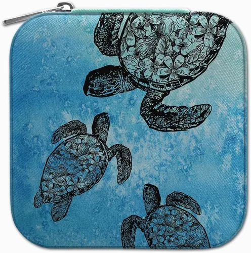 Vista 3 de WIRESTER Joyero de viaje de cuero a la moda, pequeño organizador de joyas portátil para anillos, aretes, collares, mujeres y niñas, tortuga marina